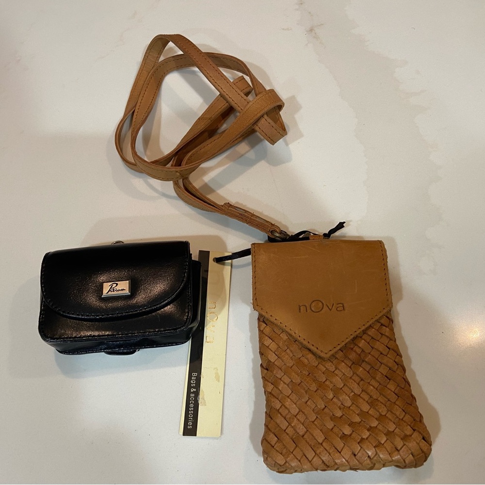 New Handmade Tan Woven Crossbody Bag , and Leather Sunglasses, Photo case Nice
